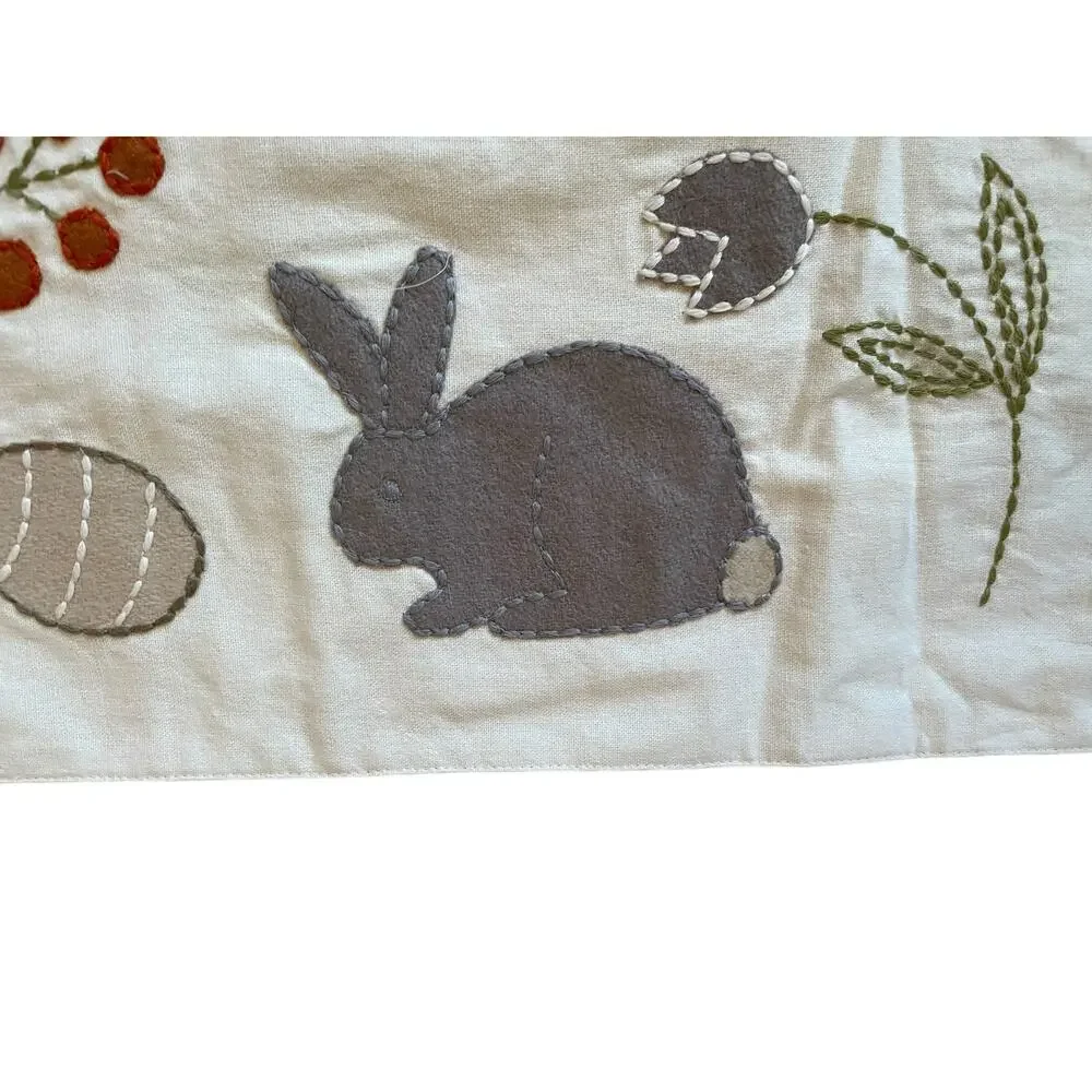 The Farmhouse Easter Bunny Rabbit Table Runner 14x48 Beige Embroidered New